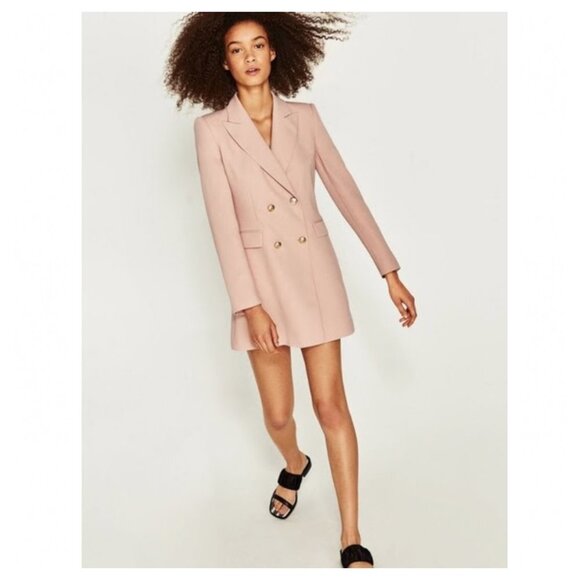 Zara Dresses & Skirts - ZARA Pink Double Breasted Blazer Suit Dress